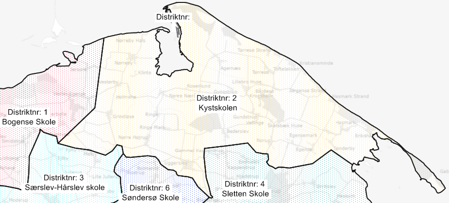 Skitsering af Nordfyns kommunes skoledistrikter